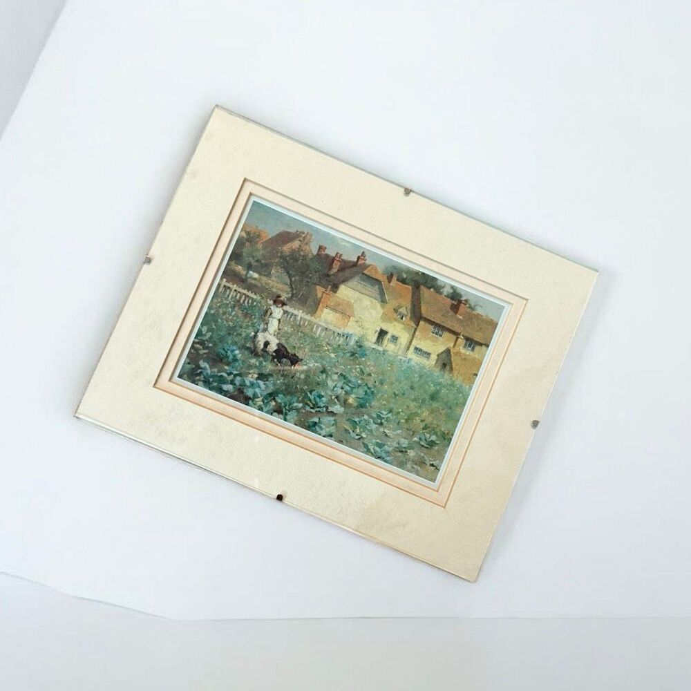 Girl Goat Cozy Country Cottage Landscape Lady Floral Garden VTG